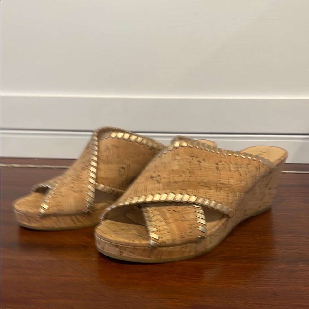 Jack Rogers Tan Wedges with Crisscross Design. Size 10, Sloane